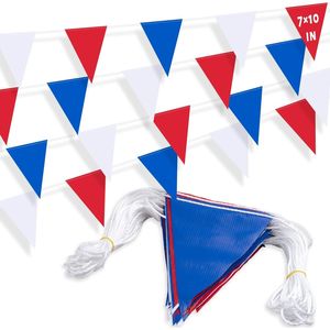 Banderas Triangulares de Alta Visibilidad de 105 pies, 45 Piezas de 7x10, Banderas de Seguridad Rojas, Azules y Blancas, Guirnalda de Banderas Triangulares para Piscina - Product Image 1