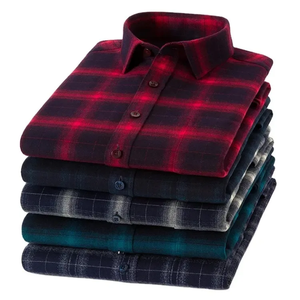 Custom Logo Grey <b>Black</b> Plaid Flannel Shirt Men Premium Thick Cotton Casual <b>Button</b> Turn-down Collar Full Sleeve Industrial Autumn - Product Image 3