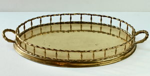 Plateau décoratif ovale en laiton avec poignées en bambou, artisanat traditionnel en métal, plateau de service pour la décoration de la maison - Product Image 6