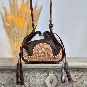 Nuevo bolso de hombro con grabado artesanal, piel auténtica de vaca, gran colección de 3 piezas, bolso hobo en oferta. - Product Image 1