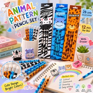 Juego de 12 Lápices 2B con Estampado Animal y Borrador, Cuerpo Negro, Impresión por Sublimación, Material Escolar y de Oficina, OEM ODM - Product Image 4