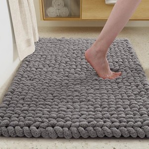 Tapis de bain épais en chenille, rectangulaire, couleur unie gris, rembourré, antidérapant, pour usage domestique moderne, produits tricotés, lavable en machine - Product Image 1