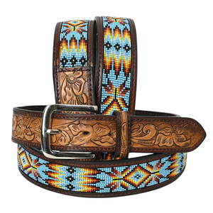 Cinturón Vaquero de Cuero Vacuno de Alta Calidad con Diseño Floral Grabado a Mano, Estilo Occidental, Cinturón Casual de Moda, Venta al por Mayor en India - Product Image 4