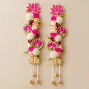 Bohemian <b>Flower</b> <b>Wall</b> Hanging With Pink Felt Petals And Beaded Tassels Indoor Decor Entryway Art - Product Image 5