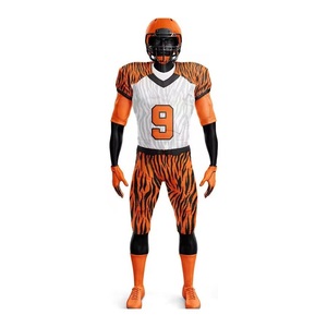 Men's American Football Uniform Set Orange Tiger <b>Strip</b> Moisture Wicking Fitted Short Sleeve Jersey Pants All Seasons - Product Image 2