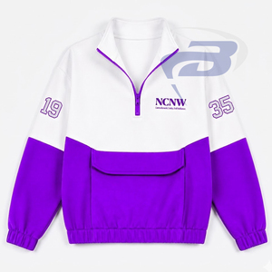 Sweat-shirt à demi-zip NCV Sorority pour femme, violet et blanc, avec poches, coupe classique, collection automne - Product Image 1