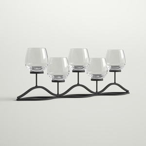 Modern Black Steel <b>Candle</b> Stand with 5 Glass Holders Home Decoration Durable Metal Design At <b>Cheap</b> Price - Product Image 1
