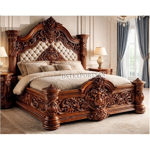 Golden Finish Bed With Nightstands Luxury Bedroom Furniture <b>sets</b> Royal Classic Bed With <b>Side</b> <b>Tables</b> Handcarved King Size Bed USA - Product Image 4