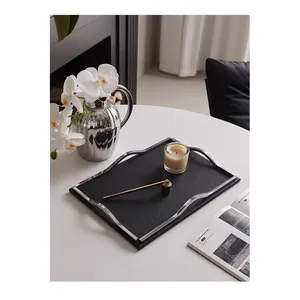 Minimalist Black Ceramic Eco-Friendly Serving Tray with Metal <b>Frame</b> Round Design for Elegant Dining Presentation - Product Image 3
