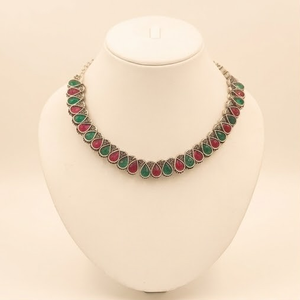DIVYORO Women's Classic Copper Alloy Zircon Teardrop Pendant <b>Necklace</b> Earrings Set Adjustable Length <b>Pink</b> Green Wedding Occasion - Product Image 1