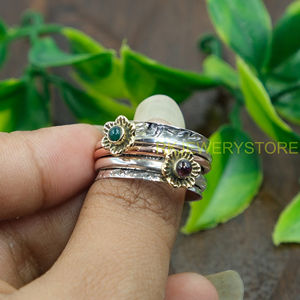 Green Onyx and Red Garnet <b>Spinner</b> <b>Ring</b> Thumb <b>Ring</b> 925 Sterling <b>Silver</b> Handmade Hammered <b>Ring</b> With Brass And Copper Jewelry - Product Image 3