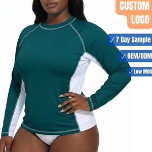 Camiseta de Natación de Manga Larga para Mujer, Talla Grande, Color Verde Azulado Oscuro, Personalizada, OEM, Venta al Por Mayor - Product Image 1