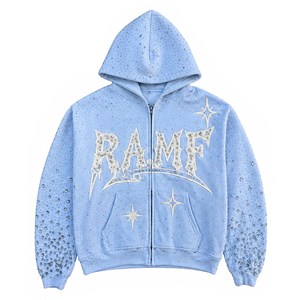 Sudadera con capucha y cremallera de lujo con pedrería blanca, unisex, estilo oversize, de forro polar, con brillo completo, estilo Y2K, ropa urbana. - Product Image 1