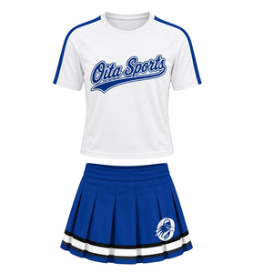<b>White</b> Royal Blue Cheer Uniform Set Short Sleeve Top <b>Pleated</b> <b>Skirt</b> Team Sportswear Athletic Training Practice Performance Custom - Product Image 1