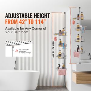 Portaoggetti da Doccia Multifunzionale con Finitura in Plastica Antiruggine, Vassoio Resistente con Capacità di Carico Elevata, 42"-114" di Altezza - Product Image 2