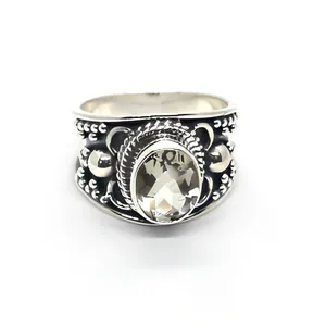 Vintage 925 Sterling Silver Cocktail Ring Oval Green Amethyst Gemstone Bezel Setting Floral Design Unisex Everyday Wear Jewelry - Product Image 5