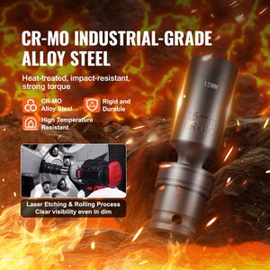Set di Chiavi a Bussola a Impatto Girevoli a 360°, 14 Pezzi, 3/8" e 14mm-19mm, Universali, Metriche, Profonde, a 6 Punte, in Acciaio Legato Cr-Mo per Riparazione Auto - Product Image 5
