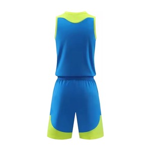 Ensemble d'uniformes de basketball personnalisés bleu et vert lime, unisexe, maillot et short vierges pour sublimation, respirant, séchage rapide, 100% coton, pour équipe - Product Image 6