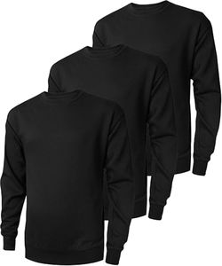 <b>Men's</b> Black Crew neck Sweatshirt 100% Cotton Regular Fit Casual <b>Pullover</b> Knitted Solid Color shirt - Product Image 1