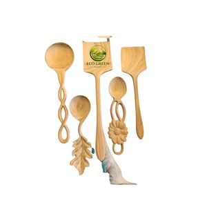 Cuillères à thé en bois 15 ml à long manche, écologiques, fabriquées au Vietnam, motif floral, finition miroir, cadeaux promotionnels - Product Image 4