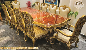 Mesa de comedor de madera tallada a mano, juego de mesa de comedor de 8 plazas, estilo barroco oscuro - Product Image 4