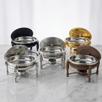 Plat de service ovale de luxe de style arabe, brun mat, avec pied sculpté, chauffe-plat, pour buffet du Ramadan, unité individuelle