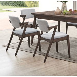 Set da Pranzo Moderno 7 Pezzi in Faggio Finitura Noce con 6 Sedie Laterali con Cuscini in Schiuma e Rivestimento in Tessuto, Design Unico dello Schienale - Product Image 3