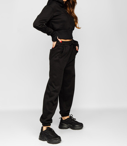 Conjunto Deportivo con Capucha para Mujer, Color Negro, Estilo Casual, Pantalones Jogger, Manga Larga, Cintura Elástica, Corte Holgado, Ropa de Otoño, 100% Algodón - Product Image 2