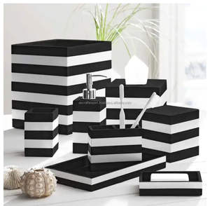 Ensemble de salle de bain en résine et accessoires de bain décoratifs, ensemble d'accessoires de salle de bain, distributeur de savon, plateau, pot, porte-brosse à dents - Product Image 1