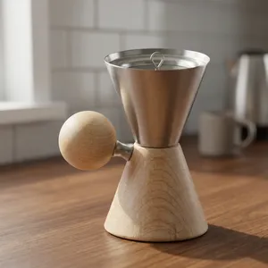 Brûleur d'encens en forme d'heureuse en bois de frêne naturel, avec coupelle en métal argenté brossé et une poignée sphérique élégante pour la décoration intérieure - Product Image 3