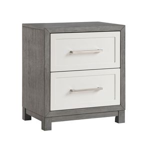 Comodino con Due Cassetti in Finitura Avorio e Grigio, Arredamento per Camera da Letto - Product Image 3