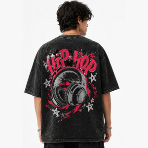 Camiseta Oversize de Hip Hop para Hombre, Manga Corta, Cuello Redondo, Algodón, Diseño Estampado de Auriculares Boombox, Estilo Casual - Product Image 6