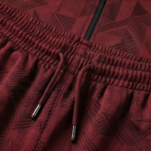 Men's <b>Maroon</b> Geometric Print Tracksuit Full Zip Stand Collar Casual Sportswear With Side Pockets Polyester Fabric Autumn Wear - Product Image 5