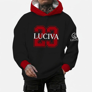 Signature Script Oversized Hoodie Black & Red Two-Tone Two-Layer Hood Streetwear Sweatshirt Oversized Heavyweight <b>Pullover</b> Hood - Product Image 3