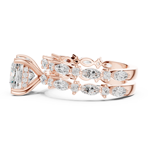 Rose Gold Lab Grown <b>Diamond</b> Cushion Cut Engagement <b>Ring</b>, Multi-Stone Pavé Band, Luxury Bridal Wedding <b>Ring</b> for Women Gifts - Product Image 2
