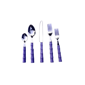 Ensemble de couverts de luxe en acier inoxydable 5 pièces avec manches style bambou violet, cuillère, fourchette, couteau, ensemble de couverts de table, cadeau haut de gamme - Product Image 2