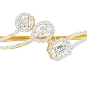 IGI Certified Mixed Shape Lab Grown Diamond Designer <b>Bangle</b> <b>Bracelet</b> in 14K Yellow / White / Rose Gold with Halo Setting - Product Image 1