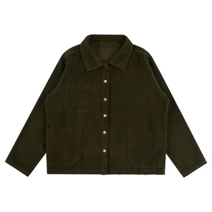 Veste en velours côtelé pour femme, couleur unie, col rabattu, fermeture boutonnée, manches longues, style utilitaire, garniture en fourrure, respirante, pour l'hiver - Product Image 4