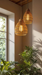 Lámpara Colgante Tejida a Mano BambooAura para Espacios Costeros y Tropicales - Product Image 6