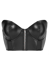 Haut court personnalisé pour femme en cuir véritable, sexy, à manches courtes, style vintage, décontracté, avec boutons et patchs, chaud pour l'hiver - Product Image 2