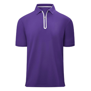 เสื้อโปโลผู้ชายคุณภาพสูง ระบายอากาศได้ดี สีพื้น ซับเหงื่อ แห้งไว แขนสั้น สีม่วง สไตล์ลำลอง - Product Image 1
