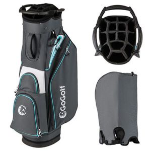 Borsa da Golf a 14 Scomparti con 6 Tasche con Cerniera, Tasca Termica, Impermeabile, in Pelle PU Grigio-Blu, Logo Personalizzabile, Accessorio Sportivo Elegante - Product Image 1
