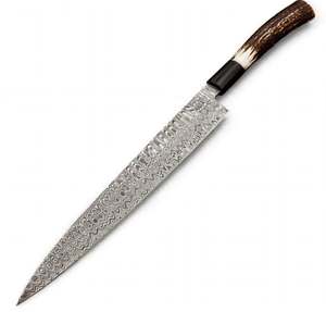 Cuchillo Japonés de Acero de Damasco, Cuchillo de Chef Largo para Rebanar, Mango de Cuerno de Ciervo - Product Image 3