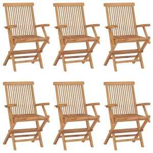 Juego de 6 Sillas de Jardín Plegables de Madera de Teca Sólida Marrón, Muebles de Patio Estándar - Product Image 1