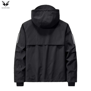 เสื้อแจ็คเก็ตเทคแวร์สีดำล้วน แขนยาว คุณภาพดีจากซัพพลายเออร์ชั้นนำ รุ่นใหม่ล่าสุดสำหรับผู้ชาย สไตล์ฮิปฮอป ทรงหลวม คอสูง โอเวอร์ไซส์ สตรีทแวร์ - Product Image 2