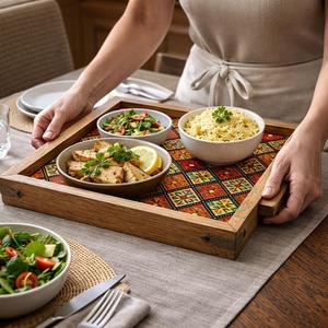 Custom Design Printed <b>Tray</b> For Kitchen Serving Printed Wood <b>Tray</b> With Natural Finish FROM India - Product Image 5