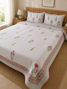 Ensemble de literie en coton imprimé à la main traditionnel de Jaipur |   Couette matelassée légère avec housses de coussin pour lit king size - Product Image 5