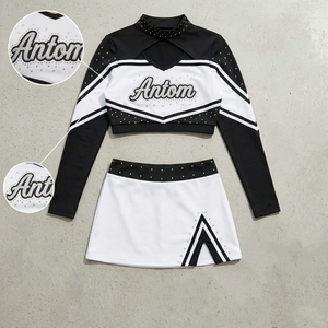 ชุดเชียร์ลีดเดอร์/ชุดเต้นเชียร์แบบกำหนดเองสำหรับสาวๆ ประดับด้วยเพชร - Product Image 2