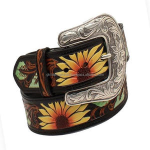 Nouveau motif de tournesol Vintage en relief de haute qualité sculpté à la main ceinture d'outillage en cuir occidental dans toutes les tailles avec boucle en argent - Product Image 4