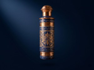 Botella de Agua de Cobre Grabada a Mano con Diseño Floral Esmaltado, Frasco Ayurvédico de Cobre Puro, Ecológico y con Aislamiento Térmico - Product Image 5